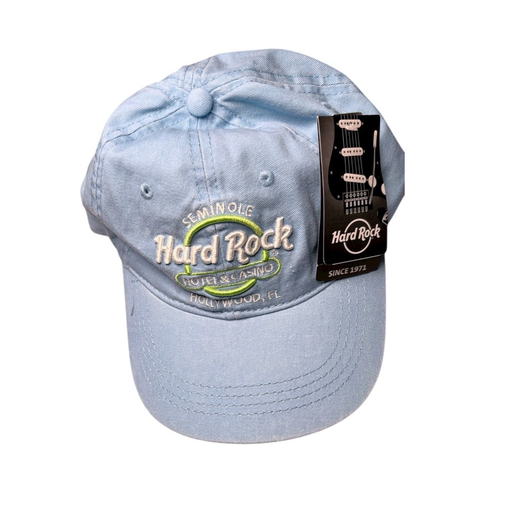 Hard Rock Hotel & Casino Hat Cap Strap Back Blue Hollywood FL Embroidered‎ Mens